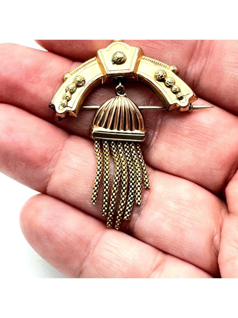 Antique Victorian Brooch Pin 10K Yellow Gold Fringe Pendant Design 3.49 Grams